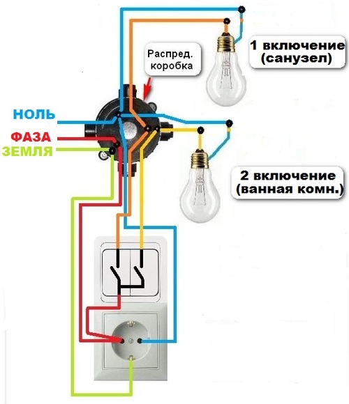 как подсоединить лампочку выключатель и розетку