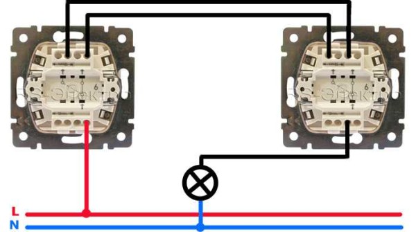 схема одноклавишного проходного выключателя