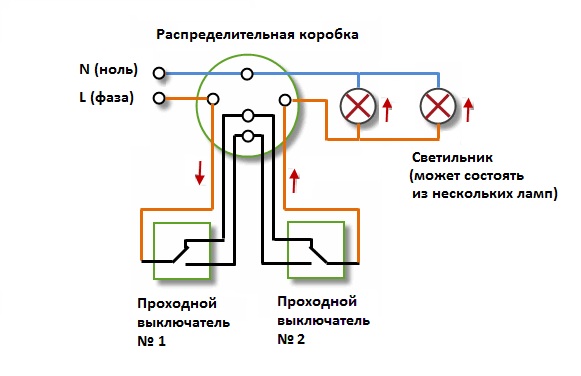 схема подключения коридорного выключателя